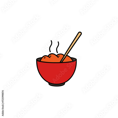 Red bowl of hot food with chopsticks isolated on transparent background