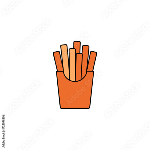 French fries in orange paper container isolated on transparent background