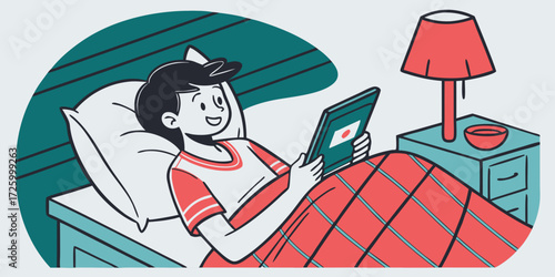 teenager in bed watching something with a tablet