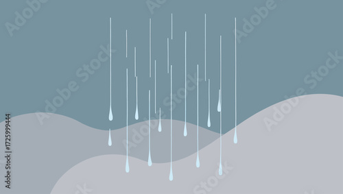 Abstract illustration of falling water drops and waves in muted blue and grey tones