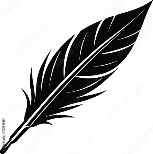 Classic black silhouette of a quill pen with an ink drop falling