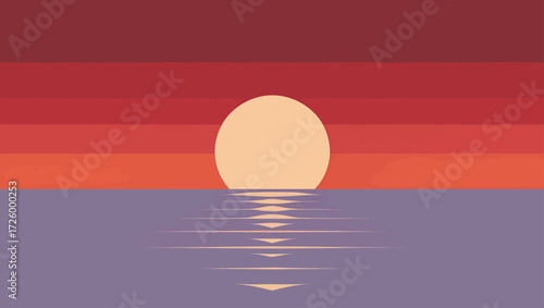 Minimalist sunset over calm water with reflection