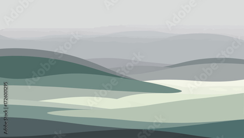 Abstract minimalist landscape with rolling hills and soft colors