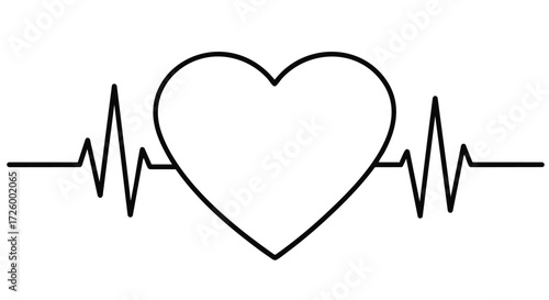 A simple black and white line drawing of a heart symbol superimposed on a cardiogram or electrocardiogram line.
