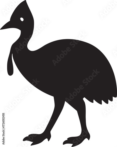 Black silhouette of a cassowary bird with crest and wattle isolated on white background silhouette