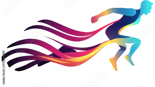 Dynamic runner silhouette with vibrant colorful energy trails.