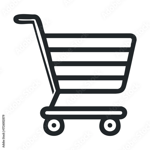 Minimalist shopping cart icon for online retail applications. Vector black icon