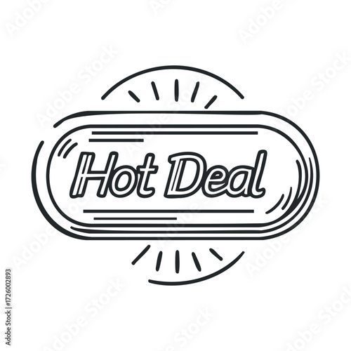 Bright and bold hot deal announcement badge design for promotions. Vector black icon
