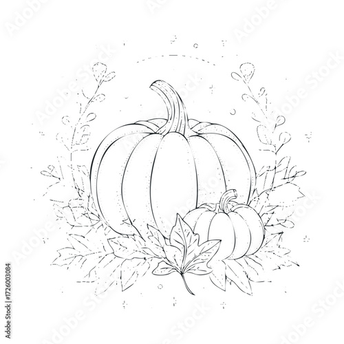 Autumn harvest featuring pumpkins and foliage for seasonal decor. Vector black icon
