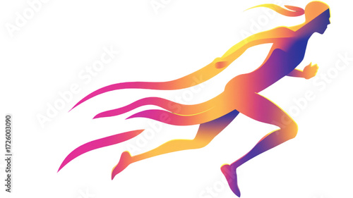 Vibrant gradient silhouette of a sprinting athlete with speed lines.