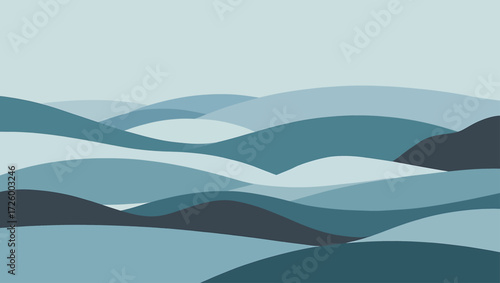Abstract blue hills landscape minimalist design