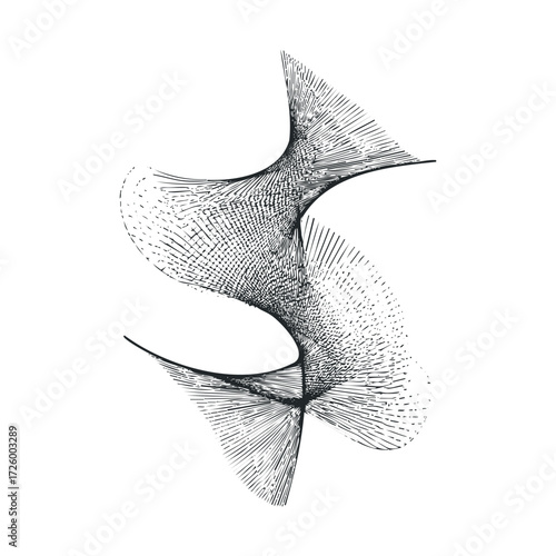 Abstract design showcasing flowing lines and curves in art. Vector black icon