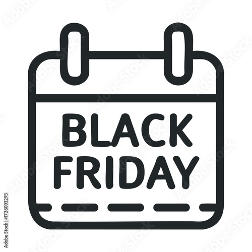 Black Friday sale calendar illustration for holiday promotions. Vector black icon