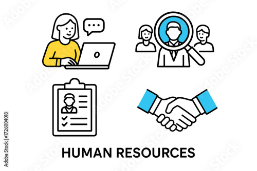Human resources team conducting recruitment and employee engagement activities in a modern office environment