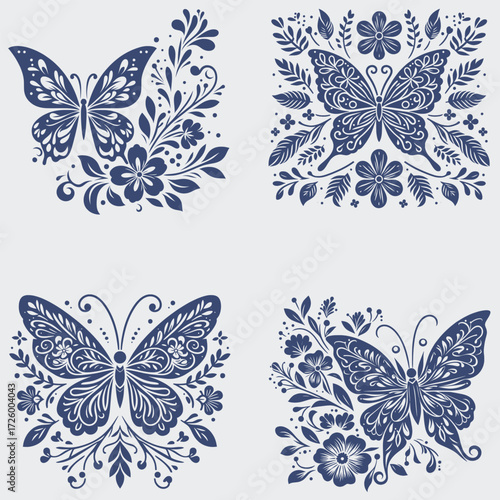 Floral Butterfly Vector SVG Bundle, Flower SVG, Butterfly SVG, Floral Butterfly SVG, Silhouette, Vector, Cutting File For Cricut, Butterfly Wing SVG