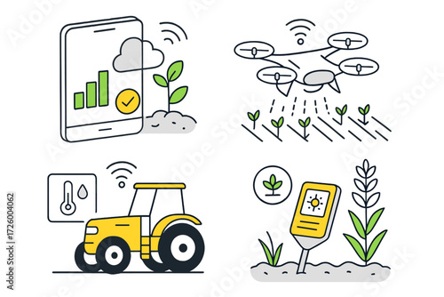 Technology enhancing modern agriculture with drones, sensors, and mobile apps for crop management and monitoring