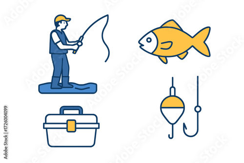 Fishing enthusiast catching fish on a sunny day while standing on a small platform by the water