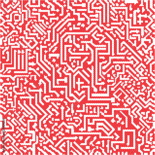 Red abstract maze seamless geometric dense pattern background for textile, wallpaper, fabric, wrapping, branding, digital art, poster, website, craft, print design