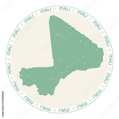 Mali shape radial arcs. Country round icon. Mali logo design poster. Artistic vector illustration.