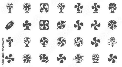 A collection of diverse fan icons, showcasing various designs and types of fans.