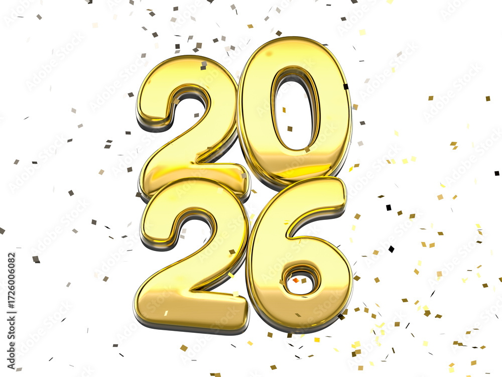 Fototapeta premium 2026 NUMERO EM 3D COMEMORAÇÃO COR DE OURBO COM CONFETE 