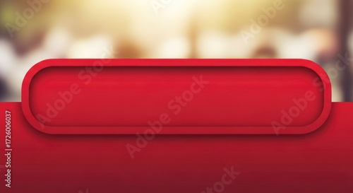 Elegant Red 3D Banner for Custom Text on a Warm, Sunlit Bokeh Background.