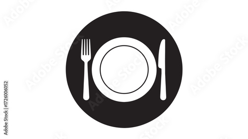 Plate with fork and knife icon simple flat vector glyph isolated on white background for restaurant or food app design