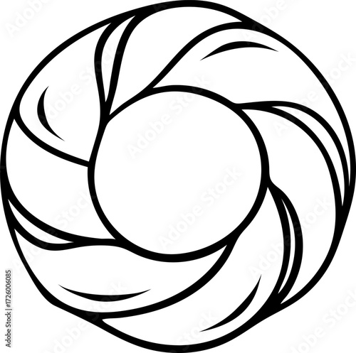 Turkish bagel simit with sesame seeds, delicious pastries, simple black and white icon, doodle and sketch style