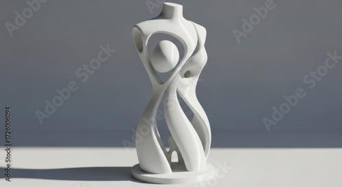 Elegant White Abstract Torso Sculpture with Flowing Lines and Dramatic Shadows.