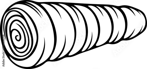 Sketch style wafer roll with cream filling in simple black and white line art. Delicious pastry icon drawn as a doodle, minimalist illustration for dessert and cafe themes