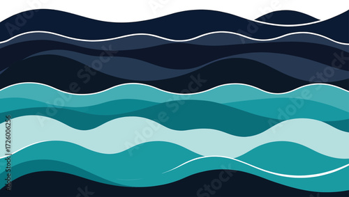 Abstract wavy layers of deep blue and teal ocean water