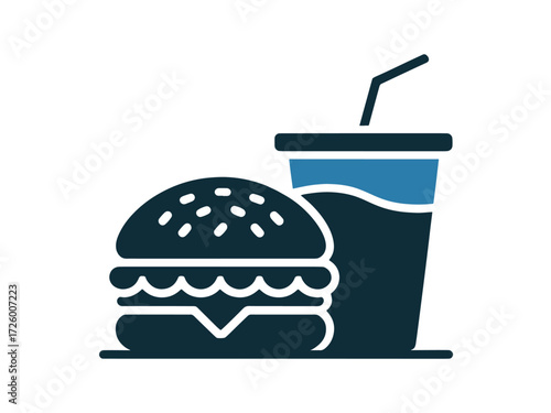Burger and soda icon simple flat vector illustration isolated on white background for fast food menus and app design