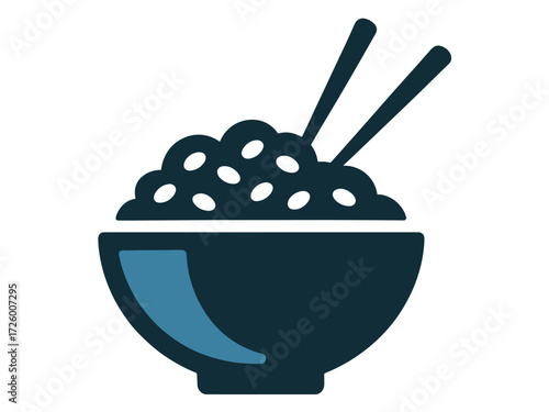 Bowl of rice with chopsticks simple flat vector illustration isolated on white background for Asian cuisine concepts