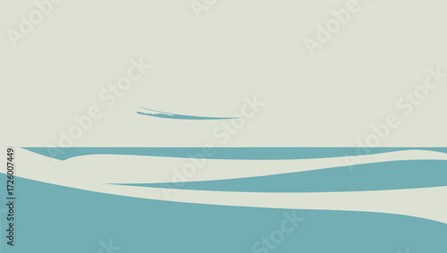 Minimalist abstract depiction of a calm sea with a distant boat