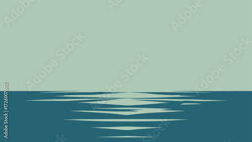 Abstract minimalist water surface with light reflections and calm sky