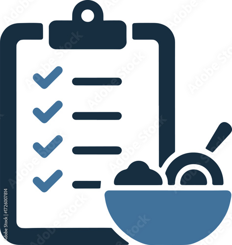 Diet plan vector icon healthy eating checklist with food bowl isolated on white background