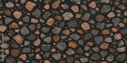 Granite stone wall texture background pattern with natural grey gravel and pebbles terazzo