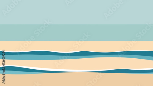 Abstract beach and ocean waves with serene sky background