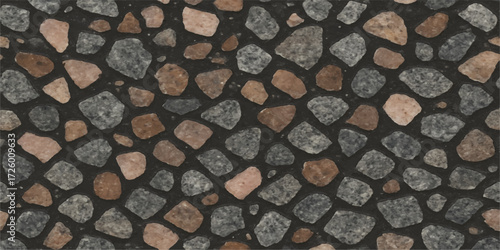 Close-up texture of a stone wall with brown and grey patterns for seamless wallpaper terazzo design