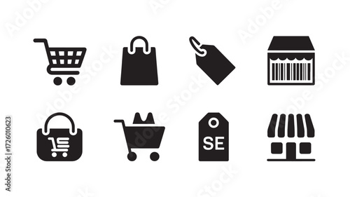 Set of shopping icons simple black glyph vector design perfect for e-commerce websites and mobile applications