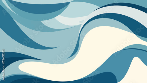 Abstract flowing waves of blue and cream colors with smooth curves