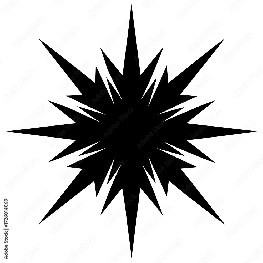 Obraz premium Sharp black starburst explosion shape isolated on white background graphic element