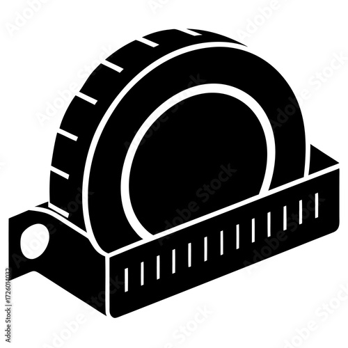 Black and white icon representing a tire with tread marks in a measuring device