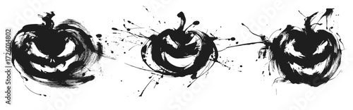 Ink brush style jack o lantern halloween pumpkin grunge painting