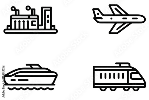 Transportation Line Icon Set For Travel And Logistics.