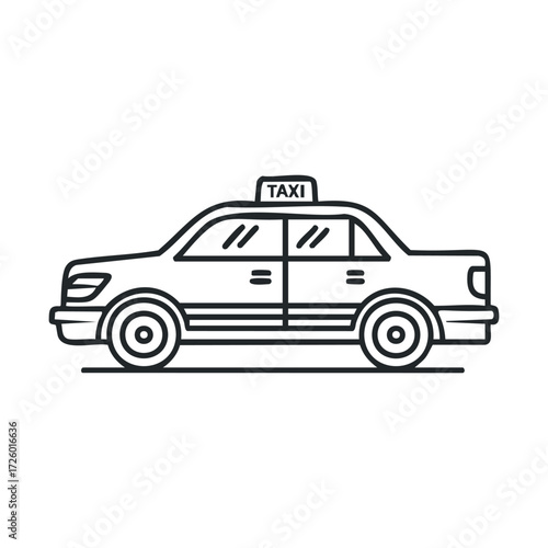 Taxi cab in line art style for urban transportation design. Vector black icon