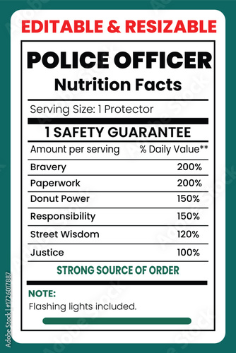 Police Officer Nutrition Facts Template Label Design