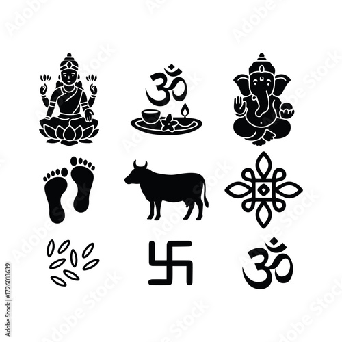 Vector Silhouette Collection of Hindu Gods and Sacred Symbols