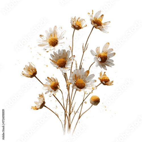 Dried Chamomile Flowers Isolated on White