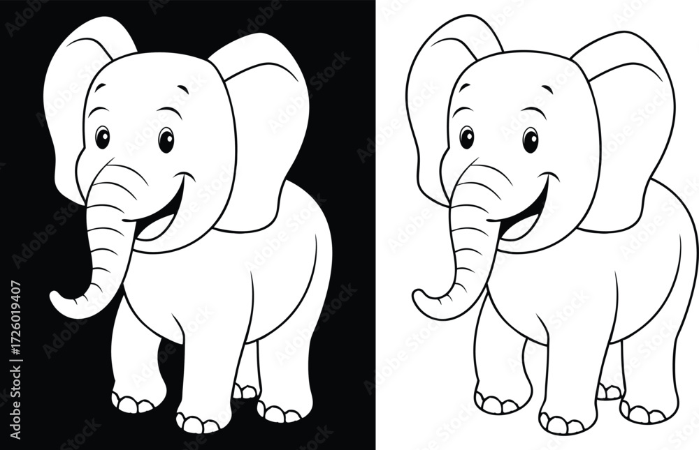 Fototapeta premium Cute Baby Elephant Coloring Page